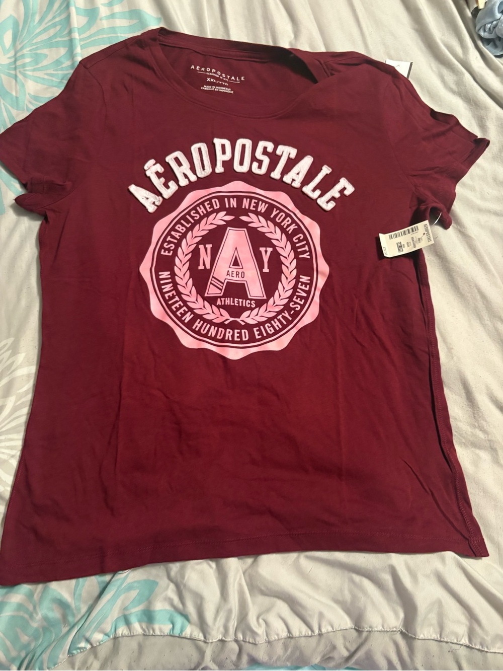 Aeropostale Burgundy Short-Sleeve Tee with Logo Tag